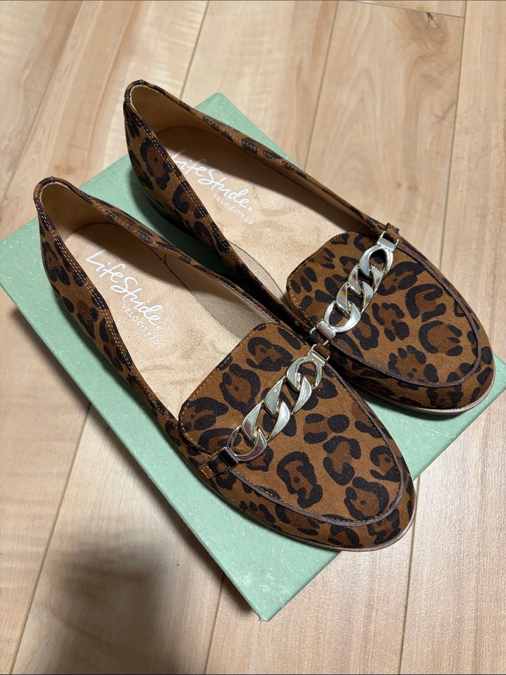 Life Stride Leopard Print Chain-Accent Loafers in Brown